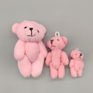 Set of 2 Mini Plush Teddy Bears Favors Toys - Pink Little Bear - Stuffed Animal - Baby Shower or Baby Welcome Party - Choose from 3 sizes
