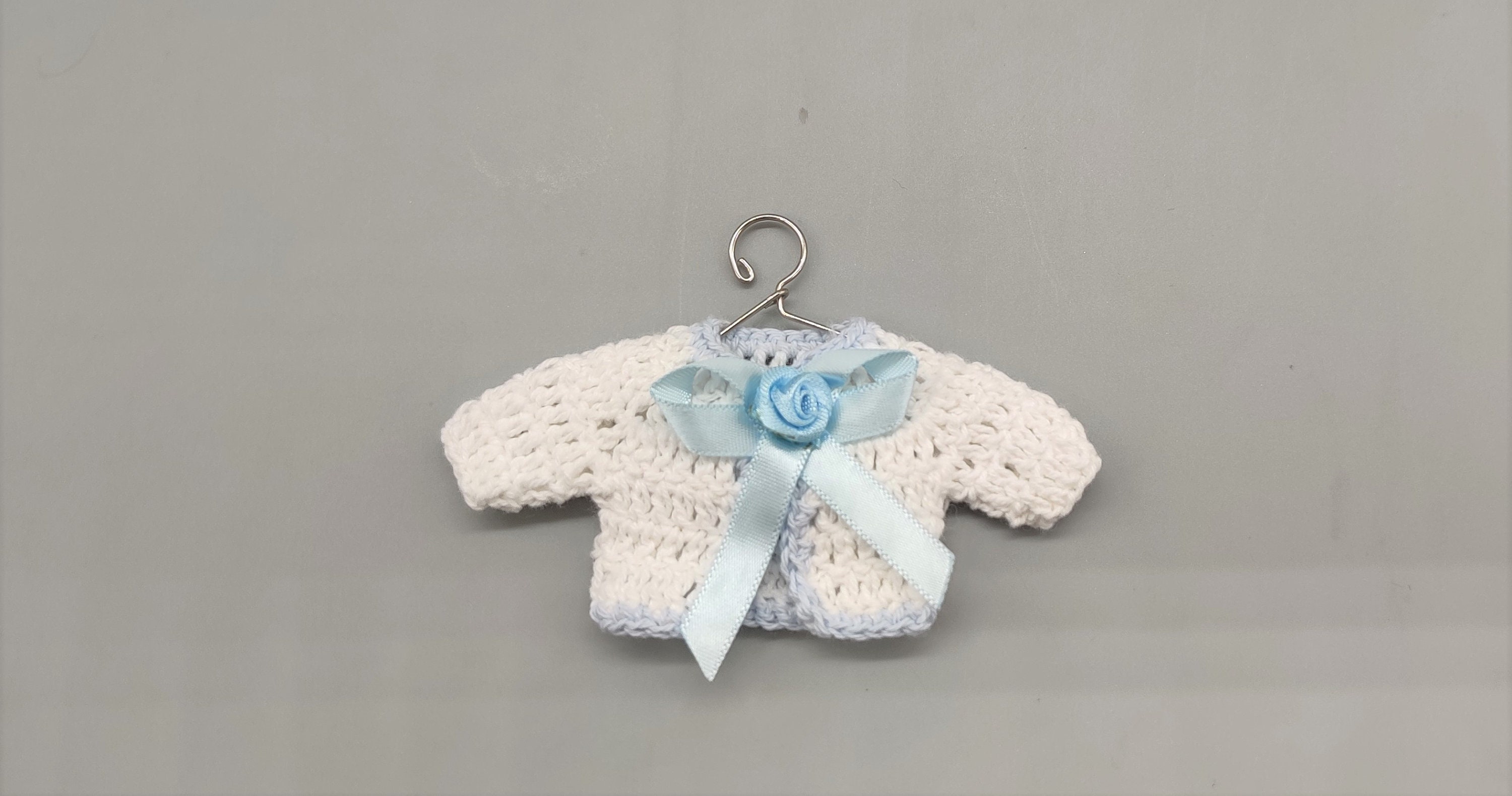 Crochet Mini Jacket, White With Baby Blue Accent Bow, Cute Favors, Baby ...