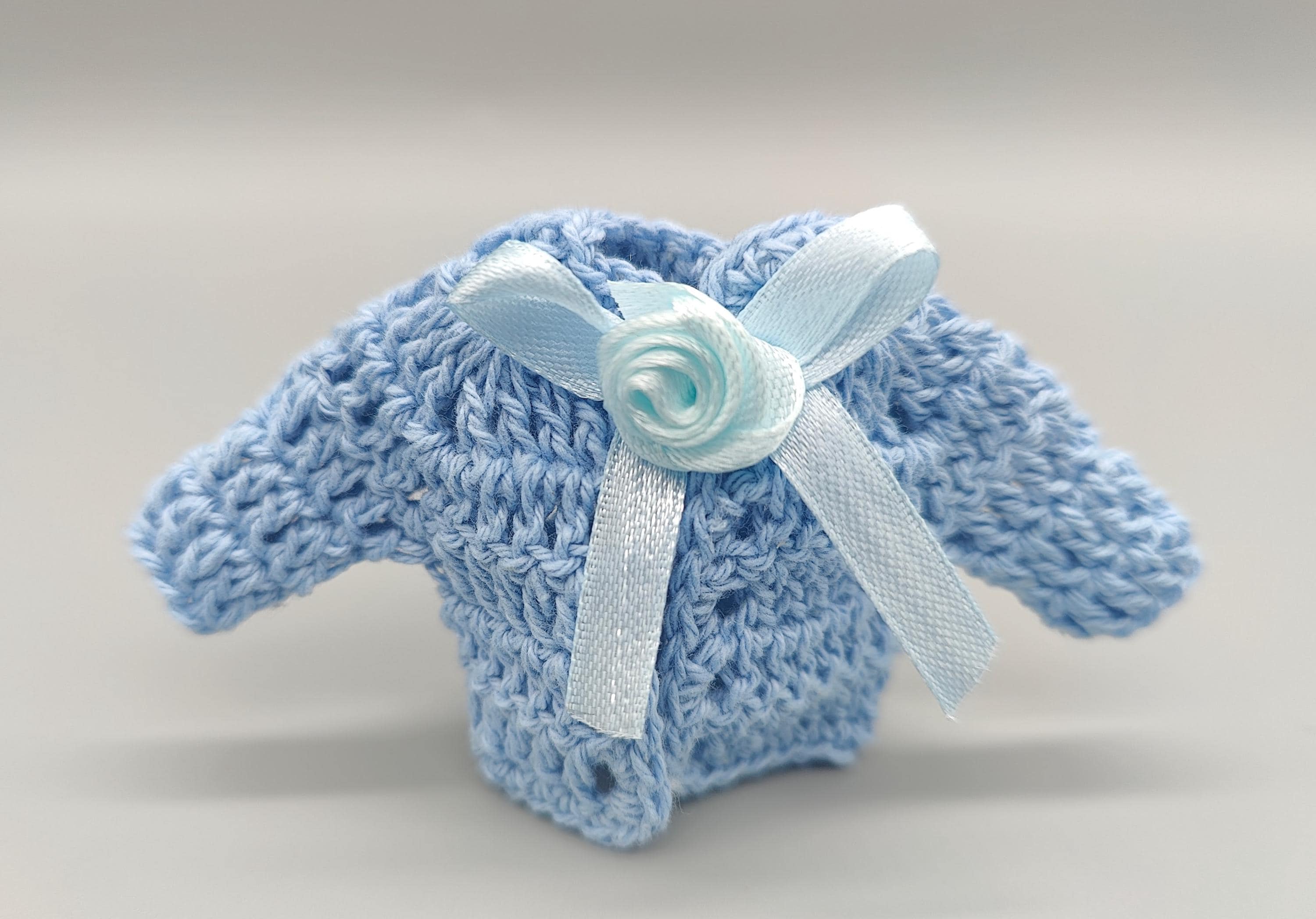 Crochet Mini Jacket, Baby Blue With Blue Accent Bow, Cute Favors, Baby ...