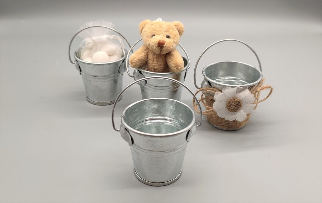 Mini Silver Buckets Galvanized Steel Pails Party Favors Baby