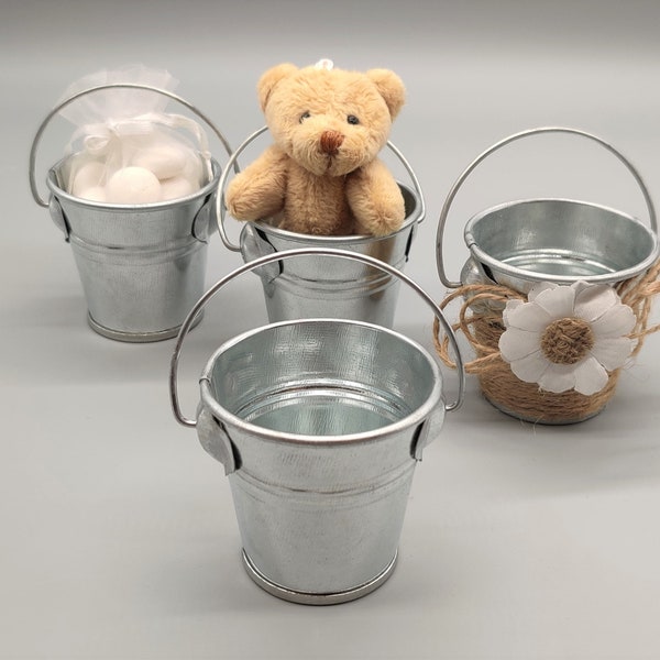 Mini Silver Buckets - Galvanized Steel Pails - Party favors - Baby Welcome, Baby Shower, Wedding Favors - Set of 6