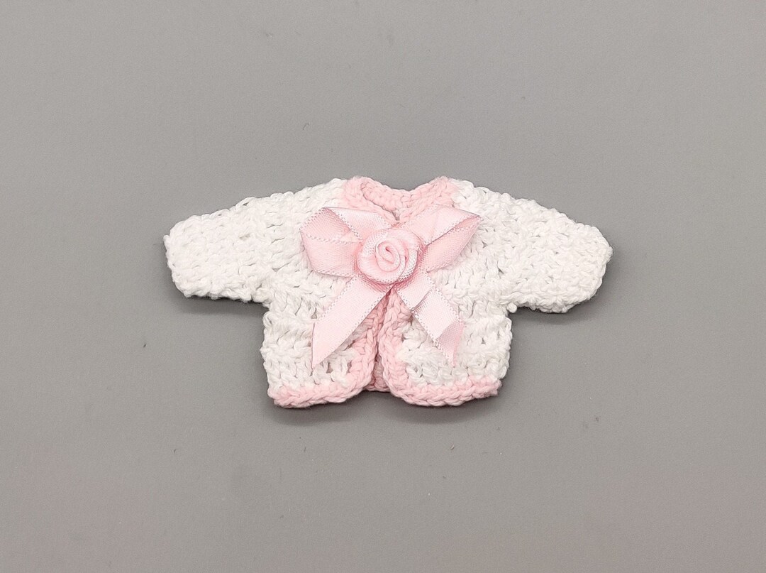 Crochet Mini Jacket, White With Pink Accent Bow, Cute Favors, Baby ...