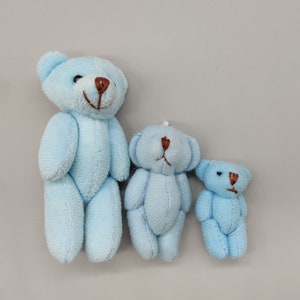 Set of 2 Mini Plush Teddy Bears Favors Toys - Blue Little Bear - Stuffed Animal - Baby Shower or Baby Welcome Party - Choose from 3 sizes