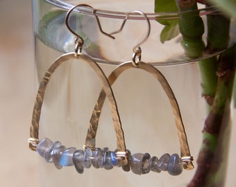 Labradorite hammered horseshoe earrings