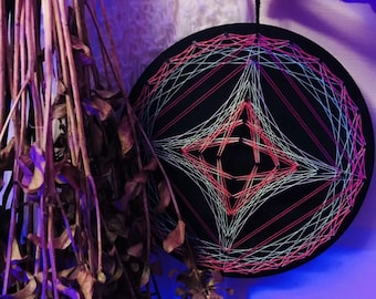 UV Psychedelic Mandala String art,20x20cm/7.8inches,Handmade 3D Wall Art,Black light,Home decor,Wall hanging,Yoga,thread&nails
