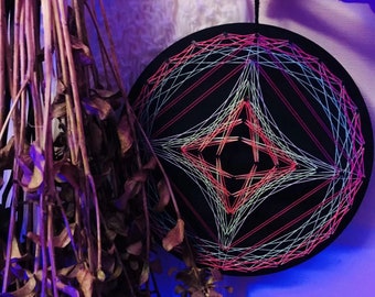 UV Psychedelic Mandala String art,20x20cm/7.8inches,Handmade 3D Wall Art,Black light,Home decor,Wall hanging,Yoga,thread&nails