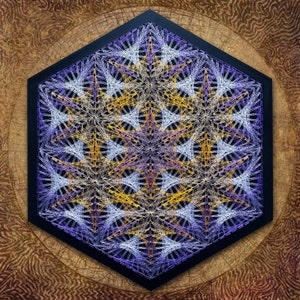 八爪鋪子「floweroflife kaleidoscope」psychedelic UV-active fluorescent String art.handmade decor.wall hanging.psytrance decoration.