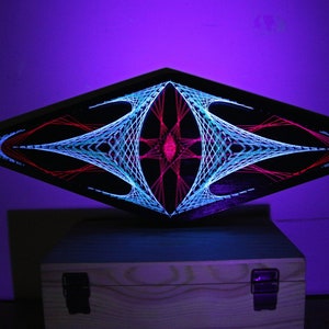 ALIEN . fluorescent psychedelic UV-active String art, handmade decor, home decoration,psytrance party decor
