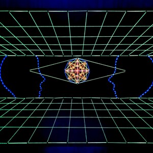 UV String Art「NN」40x30cm,illusion 3D,sacredgeometry,Handmade psychedelic decor,wall hanging,fluorescent,geometry,trippy art.