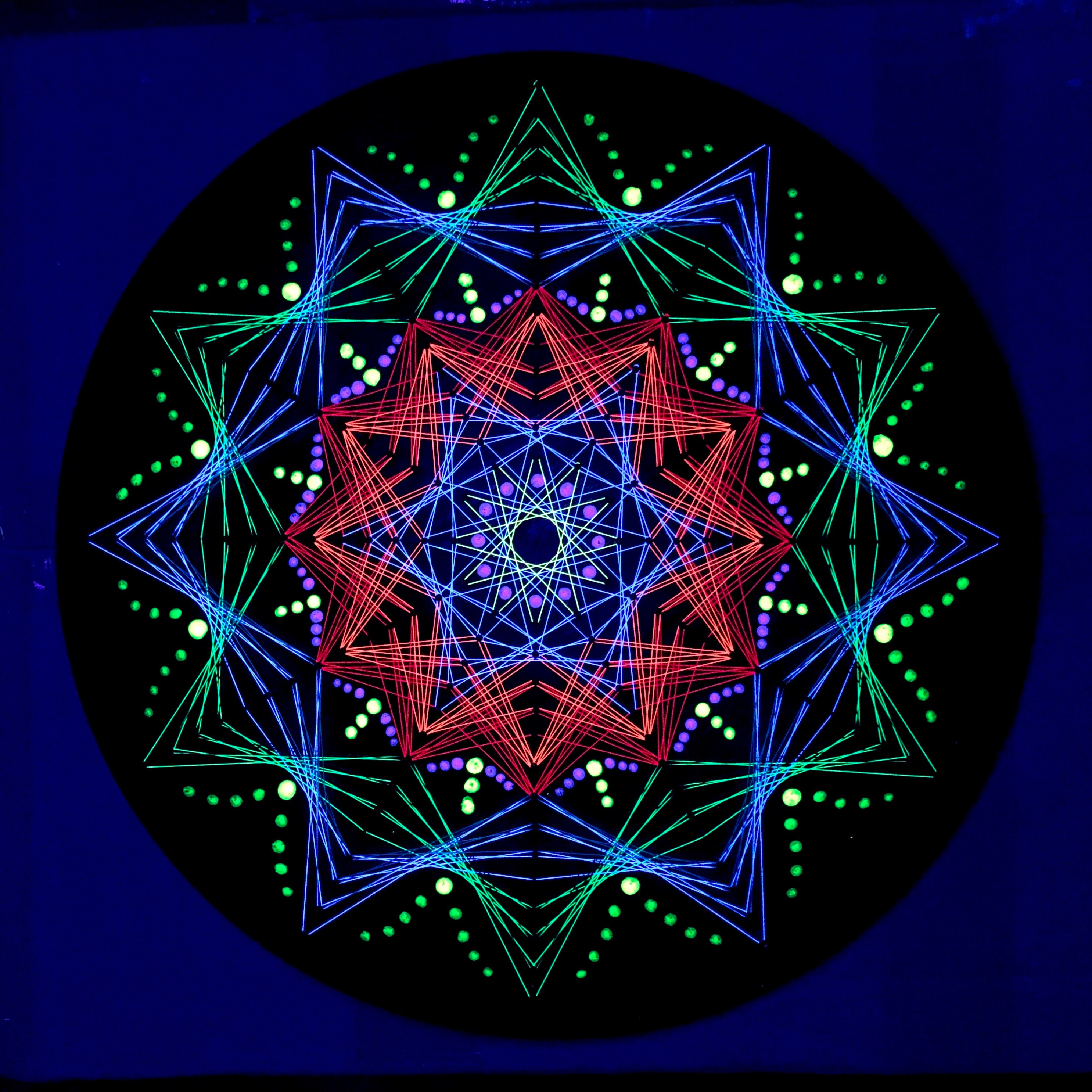 UV String Art With Dot Paint.psychedelic Mandala.black Light Wall Decor ...