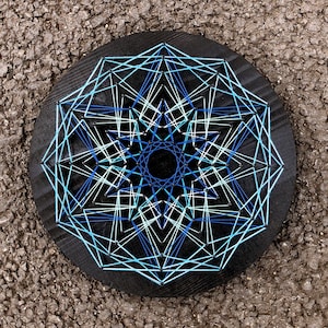 UV Psychedelic blue Mandala String art,sacred geometry,20cm/7.8inches,Handmade Wall Art,Black light,Home decor,Wall hanging,thread&nails