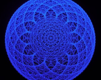 Pure sacred white lotus.UV Psychedelic String art,Handmade Wall Art,3D,Black light,decor,Wall hanging,Yoga,thread&nails,meditation