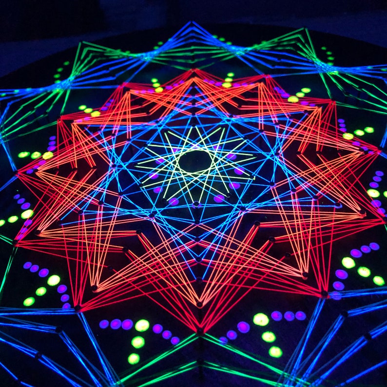 UV String Art With Dot Paint.psychedelic Mandala.black Light Wall Decor ...