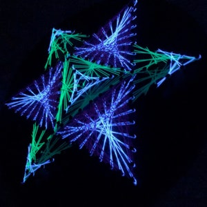 UV Psychedelic「Merkaba」sacred geometry String art,20x20cm/7.8inches,3D Handmade Wall Art,Black light,Home decor,Wall hanging,Yoga,thread art