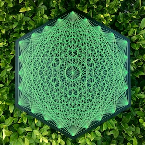 UV Hexagon Mandala Psychedelic String art,60x52cm/23.6x20.4inches,Handmade 3D Wall Art,Black light,Home decor,Wall hanging,Yoga,thread&nails