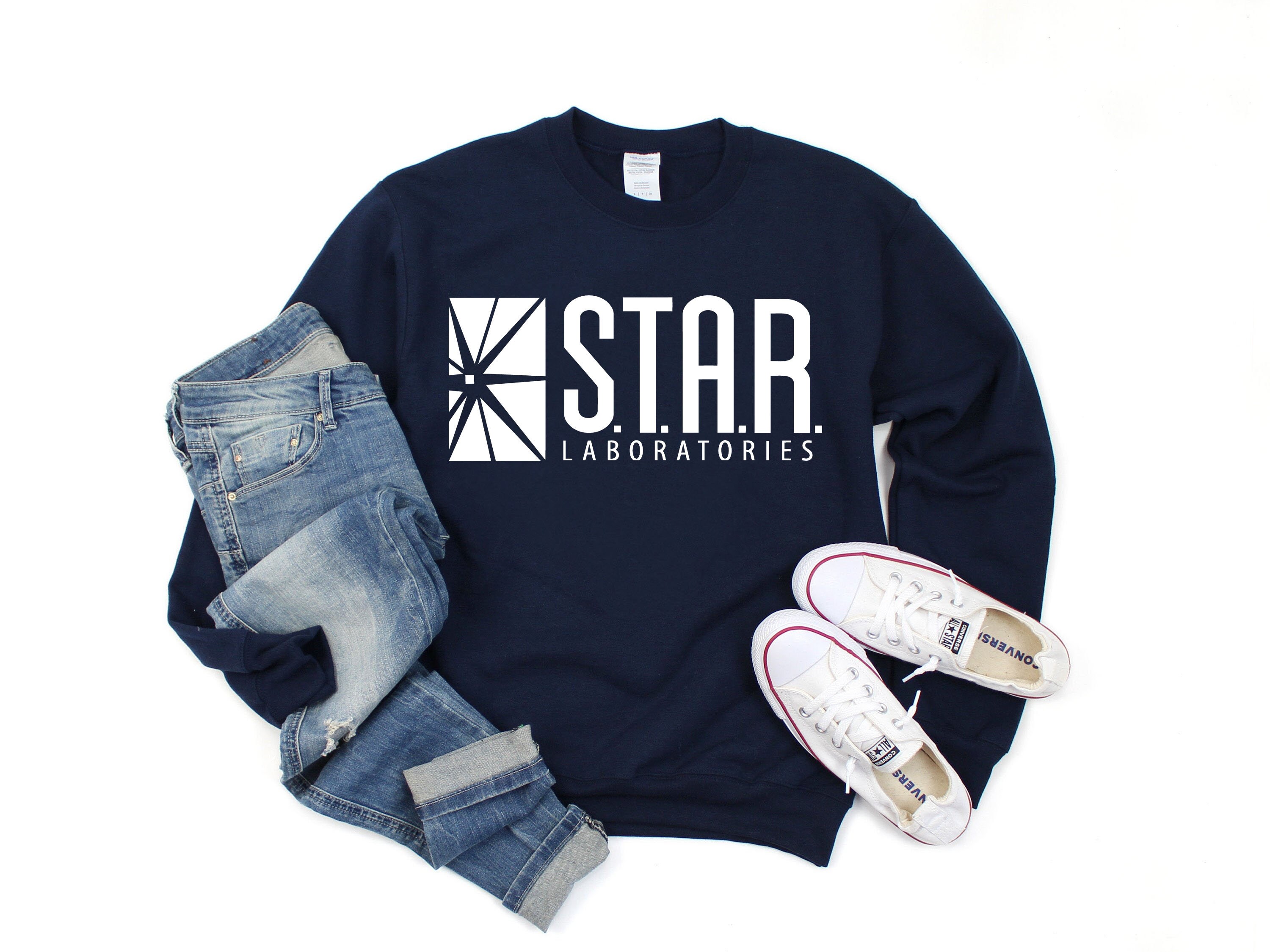 Dc Comics Star Labs Long Sleeve Shirt Plain Crewneck Sweatshirt