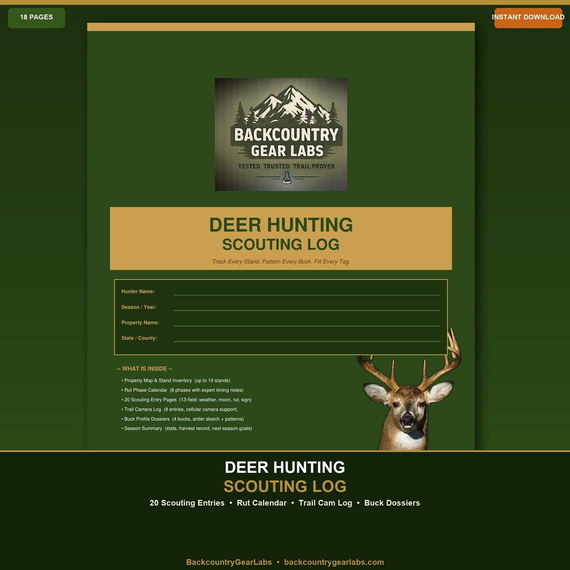 Hunting Guide Tracker Example Deer Hunting Scouting Log PDF | Printable Whitetail Hunt Tracker | 20 ...