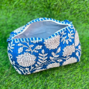 Piccolo set da 4, borsa da toilette trapuntata in cotone, borsa da viaggio, borsa da donna, astuccio per il trucco, borsa per cosmetici, borsa trapuntata, blocco a mano, blu, rosa, blu scuro, arancione
