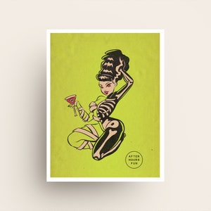 Bride Bones Pin Up Art Shocking Green