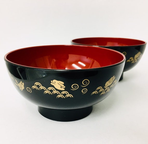Set of 2 Japanese Miso Soup Bowls Rabbit & Sakura Cherry Etsy