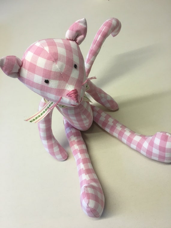 Hand Sewn Cat In Laura Ashley Pink Gingham Fabric Great Etsy