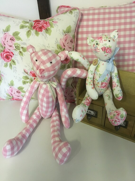 Hand Sewn Cat In Laura Ashley Pink Gingham Fabric Great Etsy