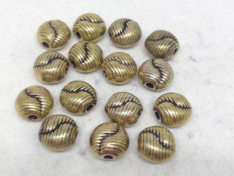 11 Pieces 10 x 10mm ~ BD-03 11 Rondelle Engraved Antique Brass Beads