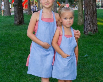 Linen apron for children, linen apron for kids, 16 various colors, girls or boys apron, linen kitchen or garden apron, kids apron,kids gift