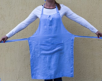 Linen apron in 16 various, garden apron, gift for mother, linen pinafore, gift for women, blue apron with front pockets,