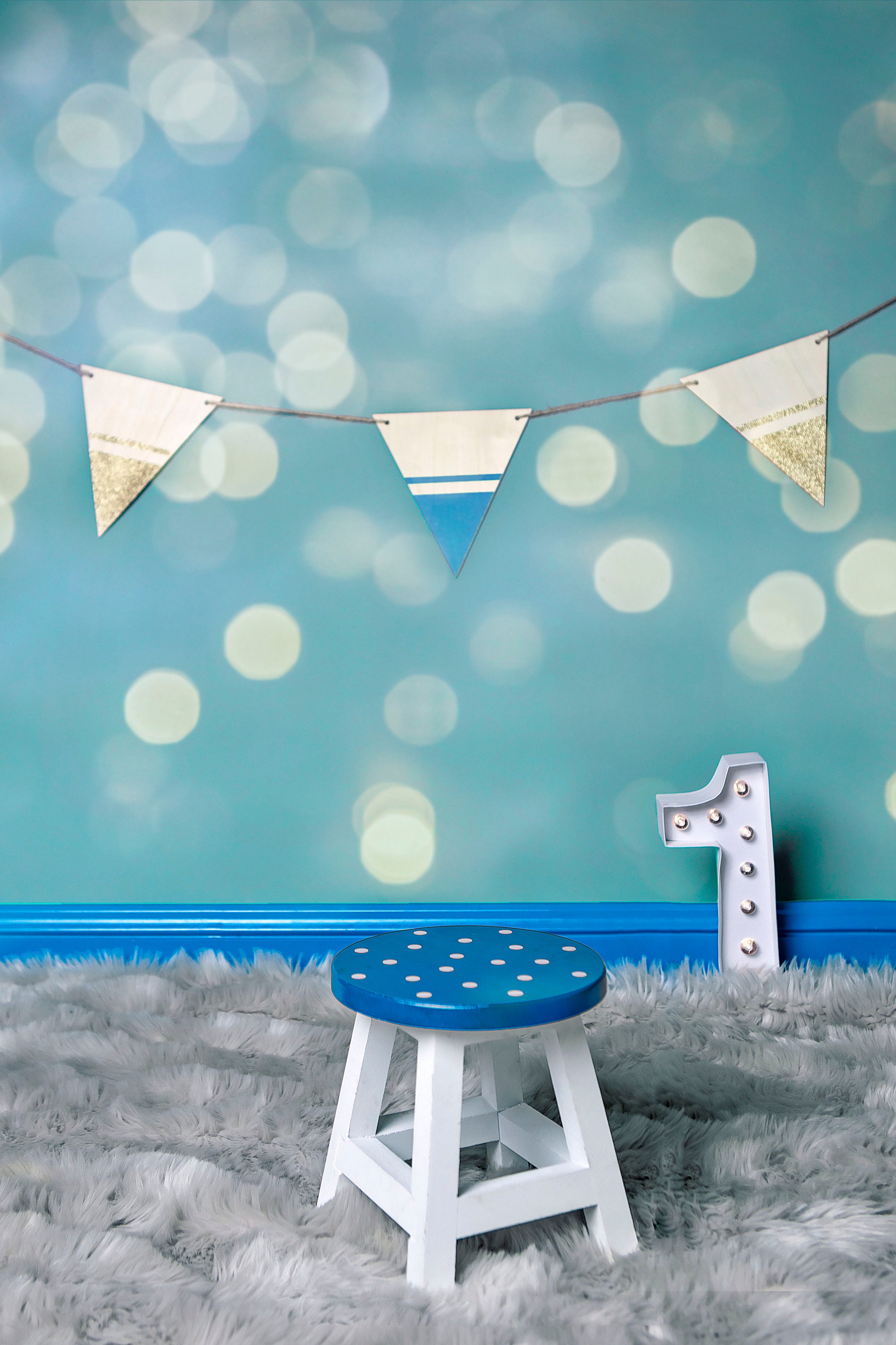 Digital Backdrop Baby Boy Toddler 1st Birthday Bunting Fluffy Carpet