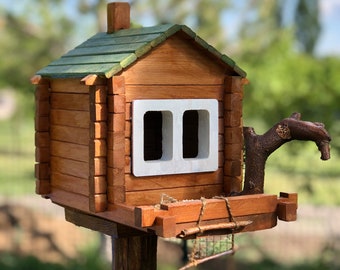 TRADITIONAL WOODEN BIRD HOUSE ROOF FEEDING STATION NEST NESTING BOX GARDEN NEW 