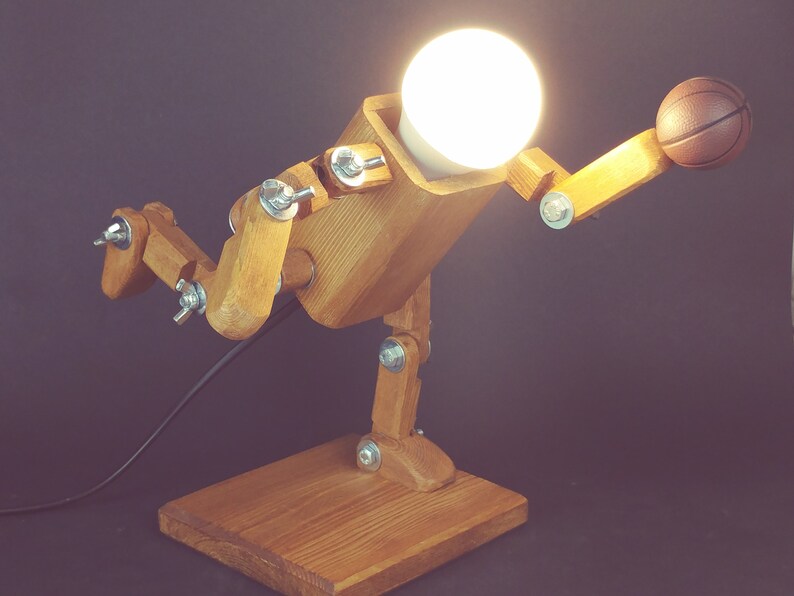 Wooden Table Lamp Handmade Basketball Player Desk Lamp Etsy
