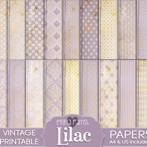 Shabby Lilac Printable Papers, Vintage Patterns, Junk Journal, Scrapbook, Collage, Memory Album, Papercrafts, decoupage, Antique Pages