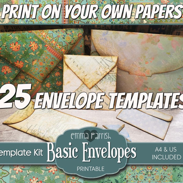 25 Printable Envelope Template Kit, Junk Journal Ephemera, Card Making, Invitation, Add on, Insert, Papercraft, Folio, Scrapbook Collage,