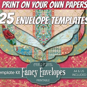 25 Printable Envelope Template Kit, Junk Journal Ephemera, Card Making, Fancy, Scalloped. Invitation, Add on, Insert, Wallet template