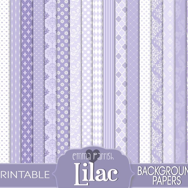 Lilac Patterned Printable Paper Kit, Purple, Junk Journal, Scrapbook, Masterboards, Background, Matting, Collage, Memory Albums, Papercrafts