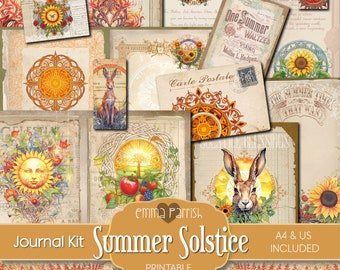 Summer Solstice Junk Journal Printable, Summer Equinox, June, Sabbat, Witches, Witchcraft, Pagan, Goddess, Wicca Vintage Ephemera, Grimoire