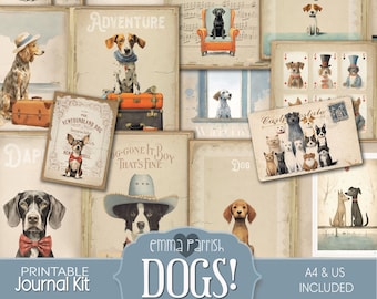 Printable Dogs Junk Journal kit, Cute pet, Dog Ephemera, Vintage Scrapbook, Papercraft Supplies, Collage, Rainbow Bridge, Card Making