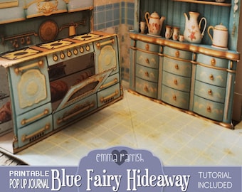 Pop Up Printable Journal Kit, Blue Fairies, Carousel Book, Junk Journal, Fairy Ephemera, Fairy Tags, Girl Gift, Fantasy Journal Download