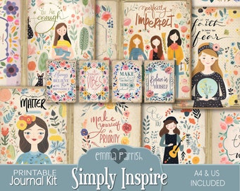 Printable Positive Affirmations Junk Journal kit, Inspirational Quotes Journal, Mindfulness Journal, Flower Journal, Motivational Quotes