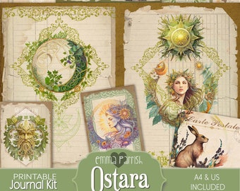 Ostara Junk Journal Printable, Spring Equinox, Easter, Sabbat, Witches Witchcraft, Pagan, Goddess, Eostre, Wicca Vintage Ephemera, Grimoire