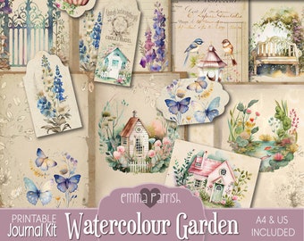 Cottage Garden Junk Journal Kit, Cottagecore Journal Printable Pages, Vintage Ephemera Digital Paper,  Garden Download Scrapbook Kit