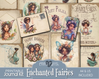 Fairy Junk Journal Kit, Printable, Fairies of Colour, Mixed Race Fairies, Enchanted, Fantasy, Digital Journal, Download, Scrapbook, Collage