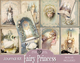 Fairy Princess Junk Journal Kit Printable, Vintage, Fantasy, Fairies, Digital Download, Paper Set, Watercolor, Scrapbook Collage