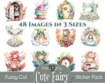 Cute Fairy Printable Sticker, Clipart, Fairy Junk Journal, Cricut, Watercolor, Fantasy Digital Paper, Fairy Download, Scrapbook, Collage
