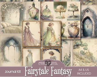 Fairy Junk Journal Kit, Printable, Fairy Fantasy, Fairies, Digital Journal, Paper Set, Vintage Watercolor, Fairy Download, Scrapbook Collage