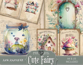 Cute Fairy Junk Journal, Printable, Fairies Journal, Watercolor Fantasy Digital Paper, Fairy Digital Download, Scrapbook, Collage Kit