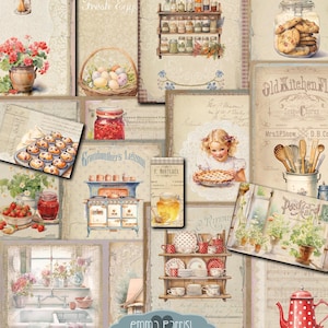 Grandma's Kitchen Printable Junk Journal Kit, Nostalgic, Shabby, Vintage, Countryside, Gingham, Baking, Recipe, Cooking, Download, Scrapbook