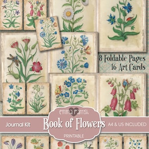 Printable Flowers Junk Journal Kit, Flower Journal, Floral Digital Paper, Vintage Printable Paper, Vintage Botanical Illustrations