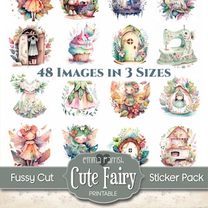 Cute Fairy Printable Sticker, Clipart, Fairy Junk Journal, Cricut, Watercolor, Fantasy Digital Paper, Fairy Download, Scrapbook, Collage
